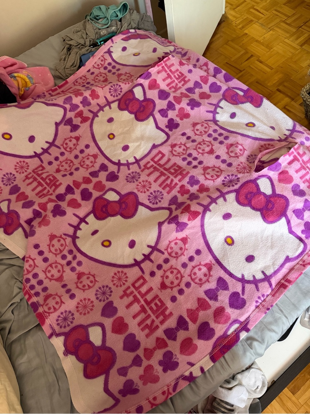 Hello Kitty Pink Plush Throw Blanket with arms - Cozy Bed & Sofa Cover